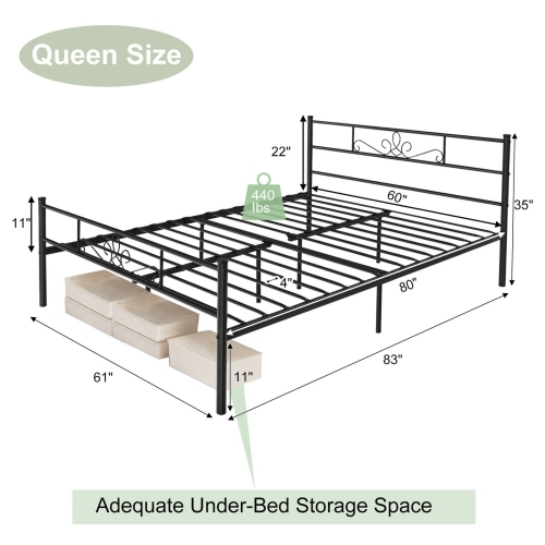 Queen Size Metal Bed Frame with Headboard and Footboard- Queen Size