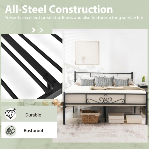 Queen Size Metal Bed Frame with Headboard and Footboard- Queen Size