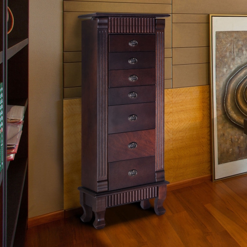 Wooden Jewelry Armoire Cabinet Storage Chest with Drawers and Swing Doors