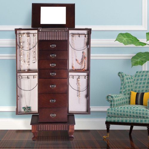 Wooden Jewelry Armoire Cabinet Storage Chest with Drawers and Swing Doors