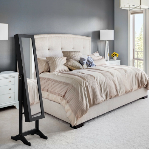 Mirrored Jewelry Cabinet with Organizer Box, Ring Storage, and Stand