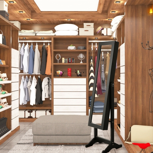 Mirrored Jewelry Cabinet with Organizer Box, Ring Storage, and Stand