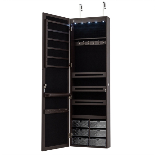 LED Jewelry Armoire with 5 Lights and Wall or Door Mount Mirror
