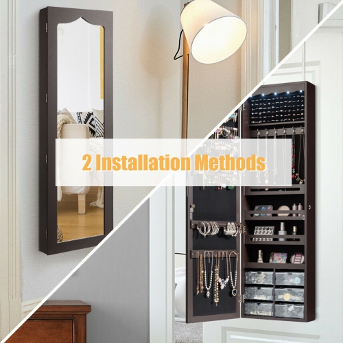 LED Jewelry Armoire with 5 Lights and Wall or Door Mount Mirror