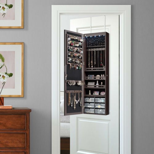 LED Jewelry Armoire with 5 Lights and Wall or Door Mount Mirror