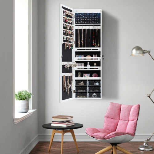 LED Jewelry Armoire with 5 Lights and Wall or Door Mount Mirror