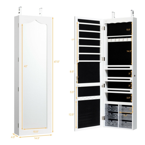 LED Jewelry Armoire with 5 Lights and Wall or Door Mount Mirror