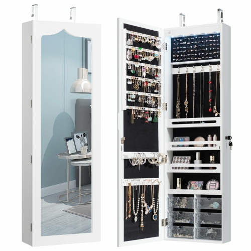 LED Jewelry Armoire with 5 Lights and Wall or Door Mount Mirror