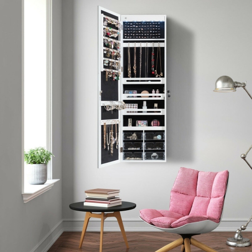 LED Jewelry Armoire with 5 Lights and Wall or Door Mount Mirror