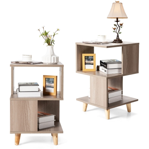 Set of 2 Modern Wooden Nightstands with Solid Wood Legs for Bedroom or Living Room