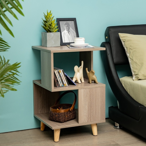 Set of 2 Modern Wooden Nightstands with Solid Wood Legs for Bedroom or Living Room
