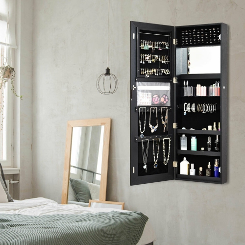 Mirrored Jewelry Storage Cabinet with Full-Length Mirror and LED Lights