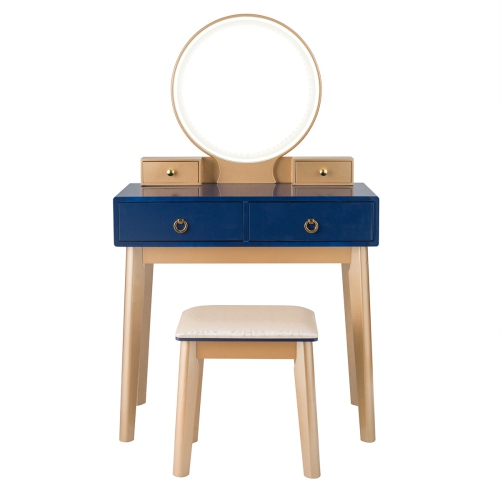 SLICKBLUE  Elegant Vanity Table With 3-Color Lighted Mirror – Makeup Desk Set With Cushioned Chair And Drawers