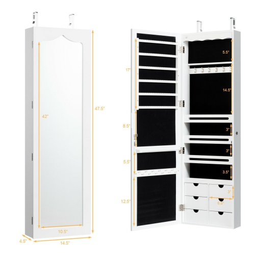 Lockable Wall-Mounted Jewelry Armoire with 5 LED's and 6 Drawers