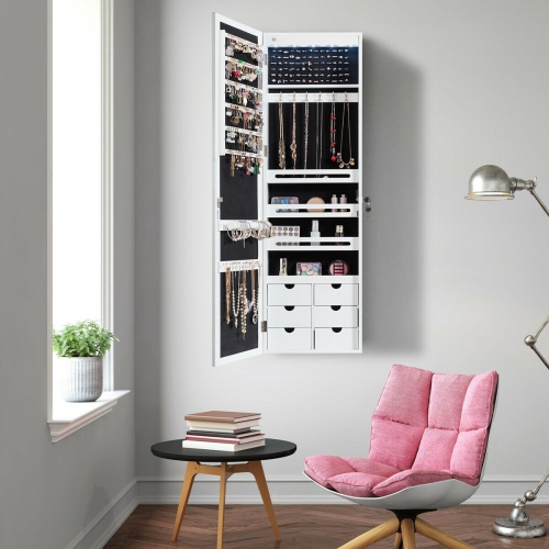 Lockable Wall-Mounted Jewelry Armoire with 5 LED's and 6 Drawers