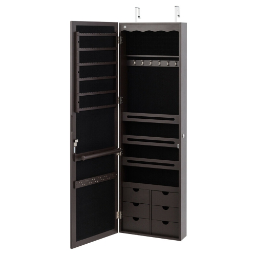 SLICKBLUE  Lockable Wall-Mounted Jewelry Armoire With 5 Led's And 6 Drawers