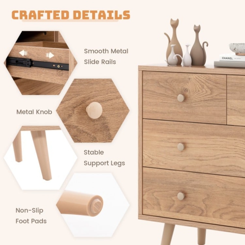 4-Drawer Dresser Cabinet Storage Organizer Rubber Leg with Rail