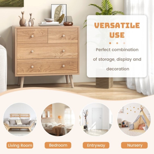 4-Drawer Dresser Cabinet Storage Organizer Rubber Leg with Rail