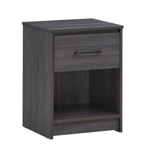 SLICKBLUE  Wooden End Side Table Nightstand With Drawer Storage Shelf-Black