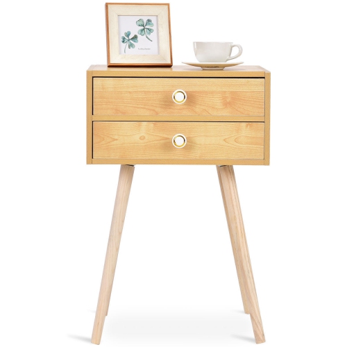 Mid Century Modern 2 Drawers Nightstand in Natural-Natural