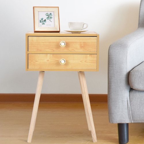 Mid Century Modern 2 Drawers Nightstand in Natural-Natural