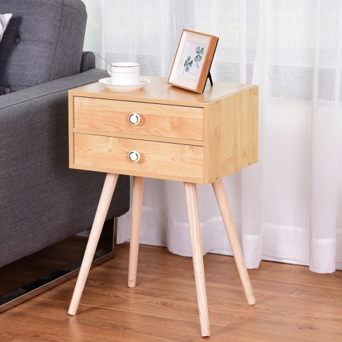 Mid Century Modern 2 Drawers Nightstand in Natural-Natural