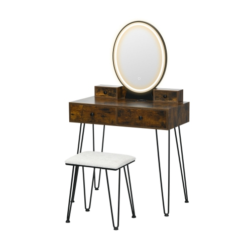 Ensemble de coiffeuse avec miroir éclairé à 3 couleurs à intensité réglable pour chambre à coucher