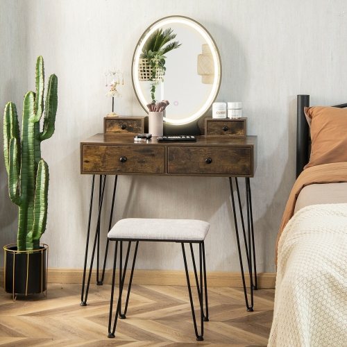 Ensemble de coiffeuse avec miroir éclairé à 3 couleurs à intensité réglable pour chambre à coucher