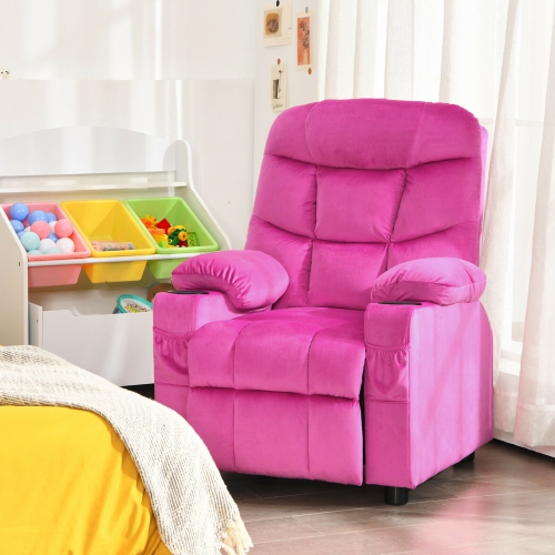 Chaise longue réglable avec repose-pieds et pochettes latérales pour enfants-Rose