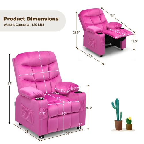Chaise longue réglable avec repose-pieds et pochettes latérales pour enfants-Rose