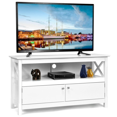 44 Inch Wooden Storage Cabinet TV Stand-White