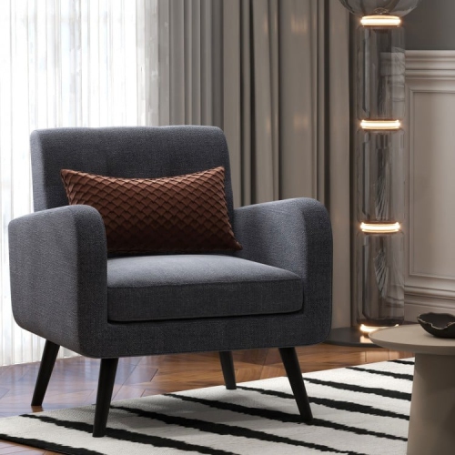 Modern Upholstered Comfy Accent Chair with Rubber Wood Legs