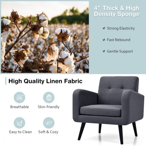 Modern Upholstered Comfy Accent Chair with Rubber Wood Legs