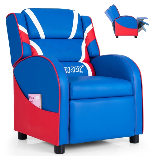 Fauteuil inclinable en cuir pour enfants avec poches latérales - Bleu