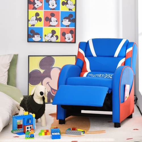 Fauteuil inclinable en cuir pour enfants avec poches latérales - Bleu