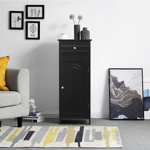 Compact Wooden Floor Cabinet with Drawer and Display Shelf