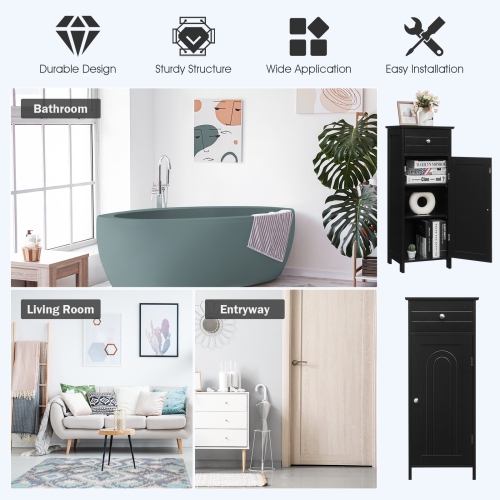 Compact Wooden Floor Cabinet with Drawer and Display Shelf