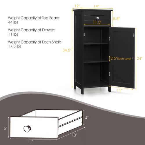 Compact Wooden Floor Cabinet with Drawer and Display Shelf