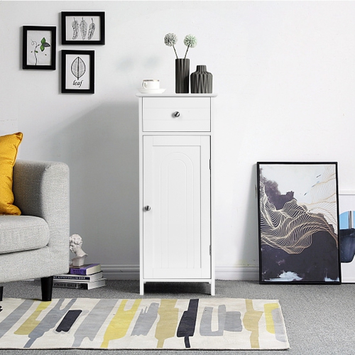 Compact Wooden Floor Cabinet with Drawer and Display Shelf