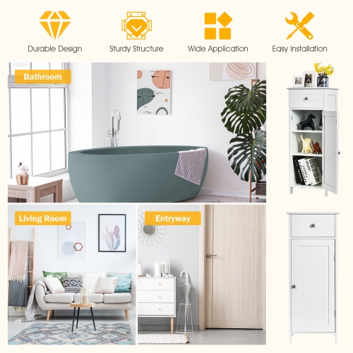 Compact Wooden Floor Cabinet with Drawer and Display Shelf