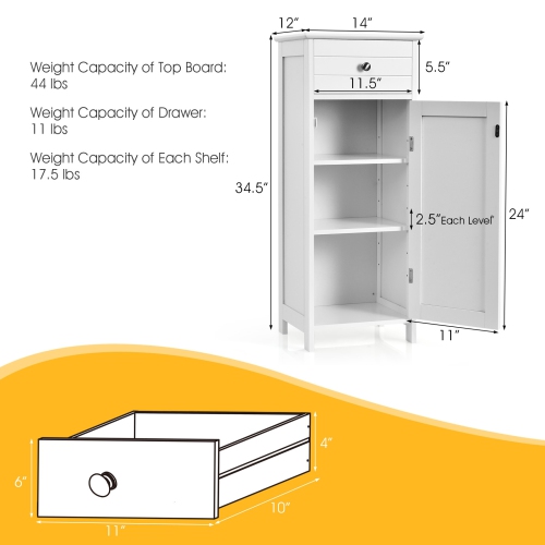 Compact Wooden Floor Cabinet with Drawer and Display Shelf