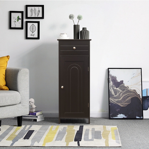 Compact Wooden Floor Cabinet with Drawer and Display Shelf