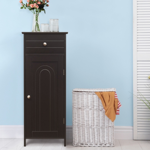 Compact Wooden Floor Cabinet with Drawer and Display Shelf