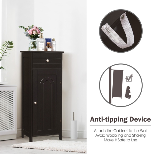 Compact Wooden Floor Cabinet with Drawer and Display Shelf