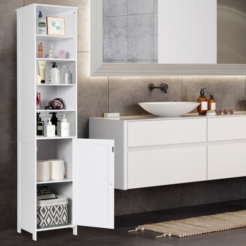 72 Inches Free Standing Tall Floor Bathroom Storage Cabinet-White