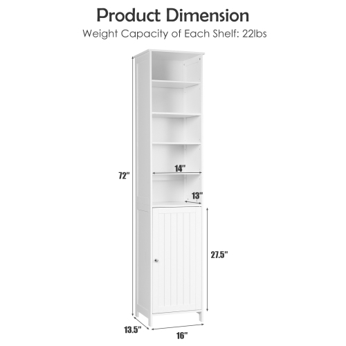 72 Inches Free Standing Tall Floor Bathroom Storage Cabinet-White
