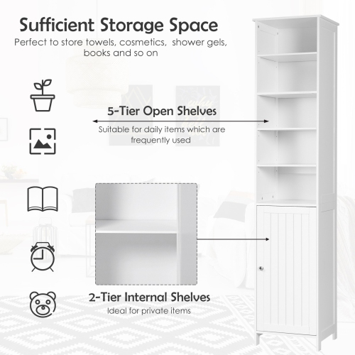 72 Inches Free Standing Tall Floor Bathroom Storage Cabinet-White
