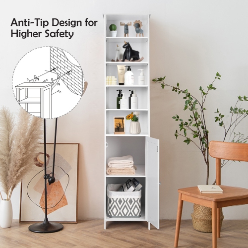 72 Inches Free Standing Tall Floor Bathroom Storage Cabinet-White