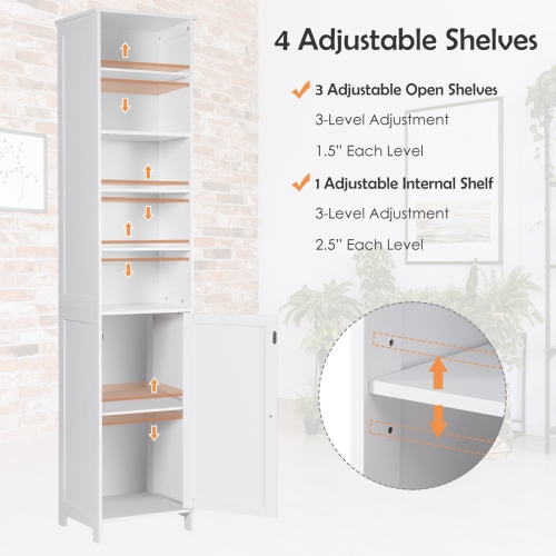 72 Inches Free Standing Tall Floor Bathroom Storage Cabinet-White