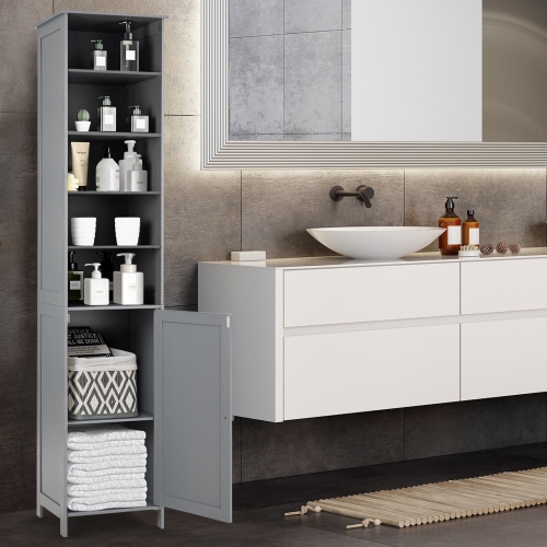 72 Inches Free Standing Tall Floor Bathroom Storage Cabinet-Gray